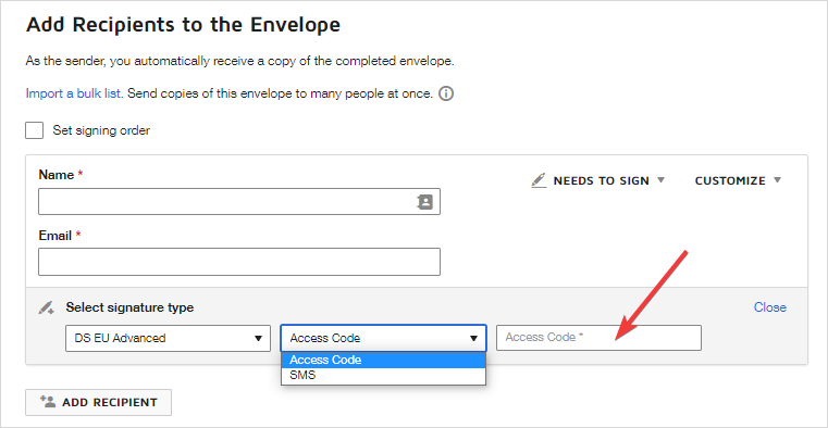 Sending a Document Using a Docusign EU Advanced Signature