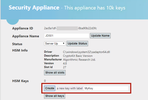Provision HSM Derived Keys for the Security Appliance, Step 2: Create ...