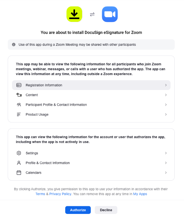 Install Docusign for Zoom