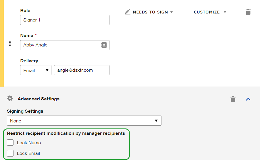 Name Modfication Recipient Modification Settings