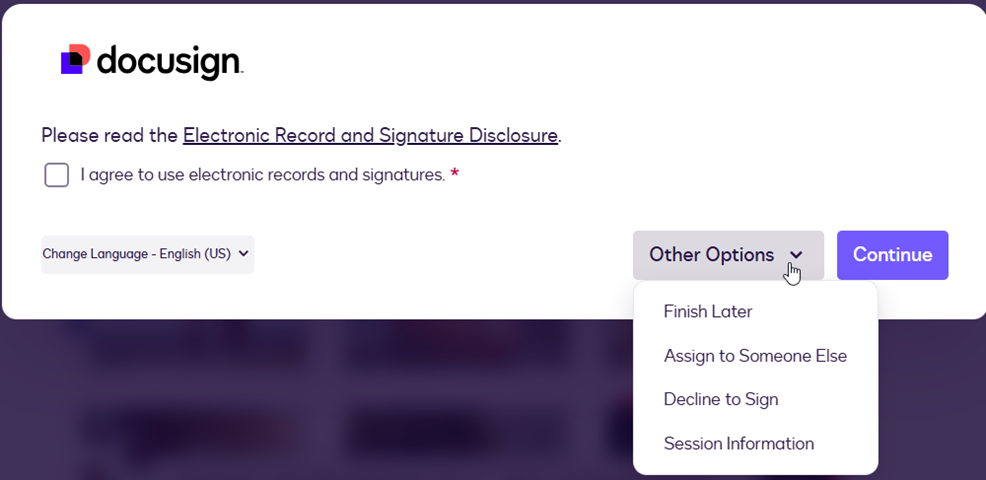 Get Started on the Docusign Signing Welcome Page