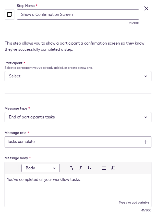 Configure a Show a Confirmation Screen Step