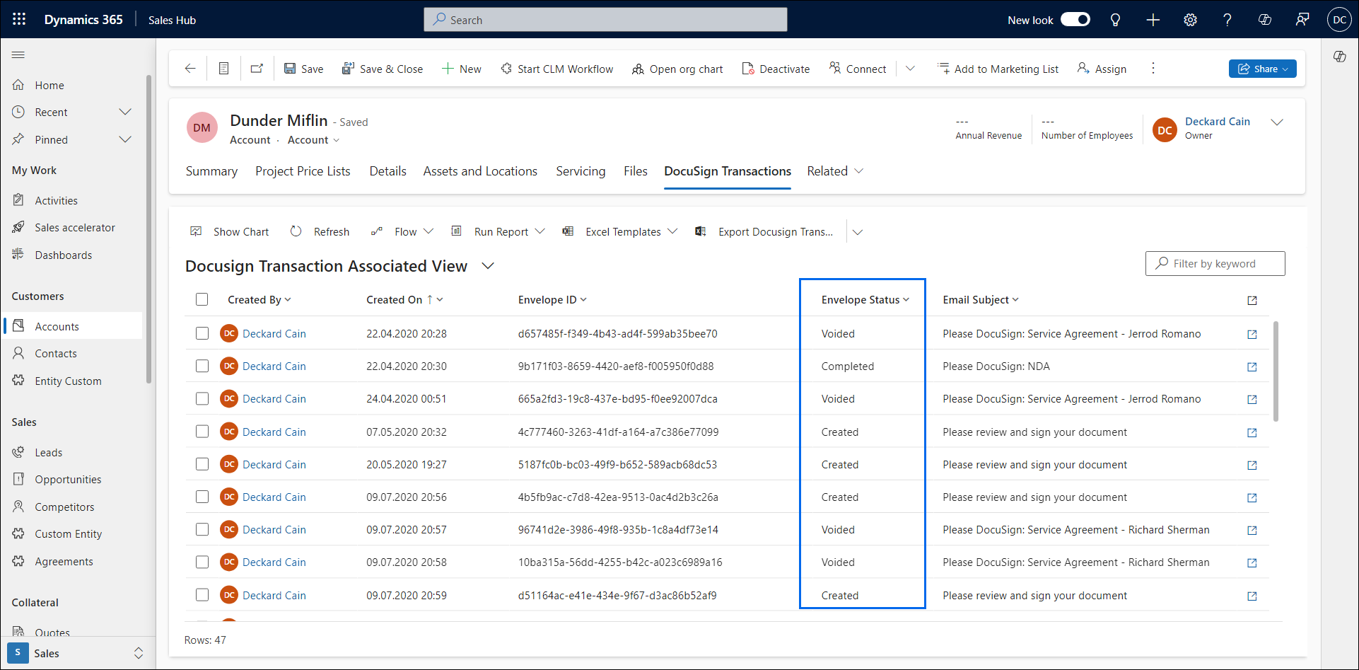 Docusign Highlighting Use the Docusign Transactions Menu to Track Agreements