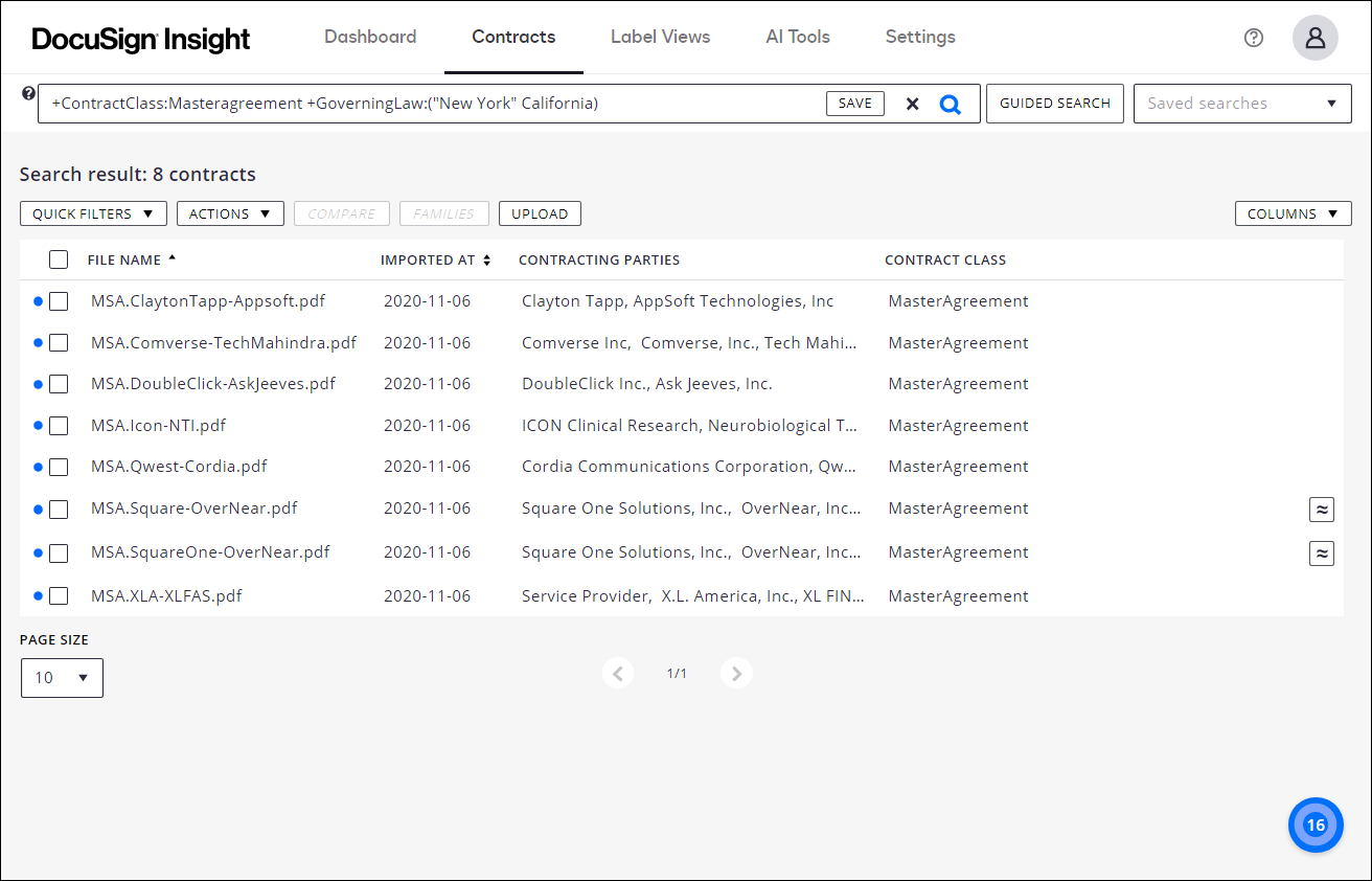 DocuSign Insight Contracts View